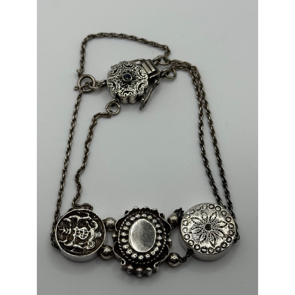 Vintage Hughes Sterling Silver Slide Charm Bracelet Victorian Revival READ